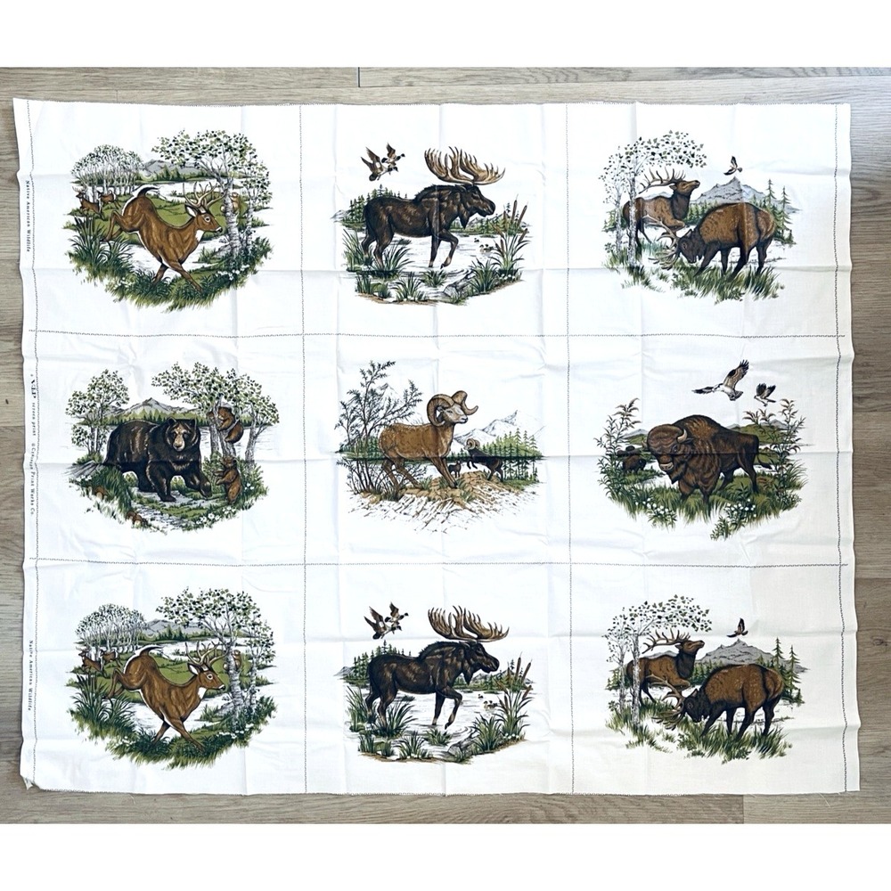 Cranston Fabric Ivory Panels Native American Wildlife Moose Bear Buffalo 37 x 45